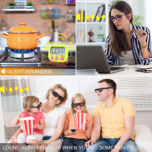 Kitchen Timer Digital Timer for Teachers Kids Cooking with Magnetic + ON/Off Switch + Count Up Countdown, Stopwatch Timer Stand / Hook, Cooking Timer with Simple Operation, 2 Pack