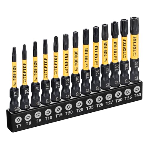 Image of TGFTGF Impact Torx Bit Set 13PCS (TT7-TT40), 2 inch S2 Steel Security Torx, Tamper Proof Torque Star Bit Set with Magnetic CNC Machined Tips, Impact Screwdriver Bits with Storage Case