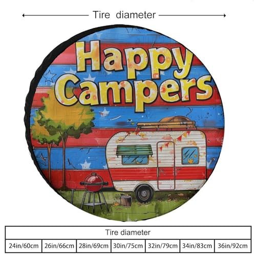 Image of Heavy Duty Spare Tire Cover 14 Inch Happy Campers Camping Wheel Protectors Tyre Covers Weatherproof Wheel Covers Camper Gifts Universal Fit for Trailer SUV Truck Camper Travel Trailer