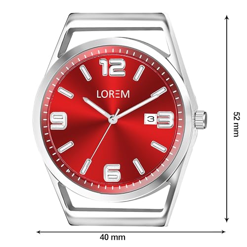 Image of LOREM Men's Stainless Steel Watch, Black Round Dial, Silver Band, Date Display, Quartz Movement