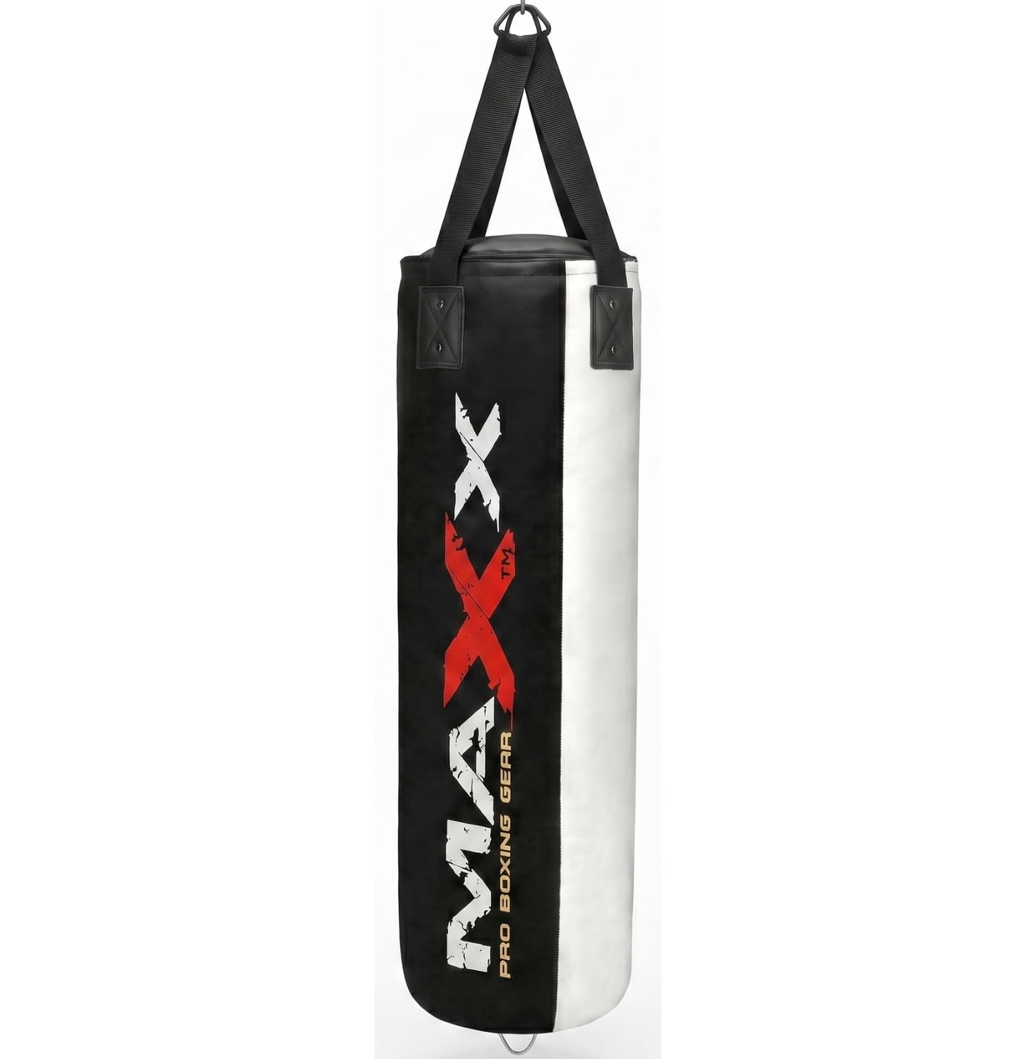 Maxx Unfilled Punch Bag with Chain, Boxing Training Bag With Free Chain, 4ft and 5ft, 4 Colours (BLACK WHITE, 6FT)