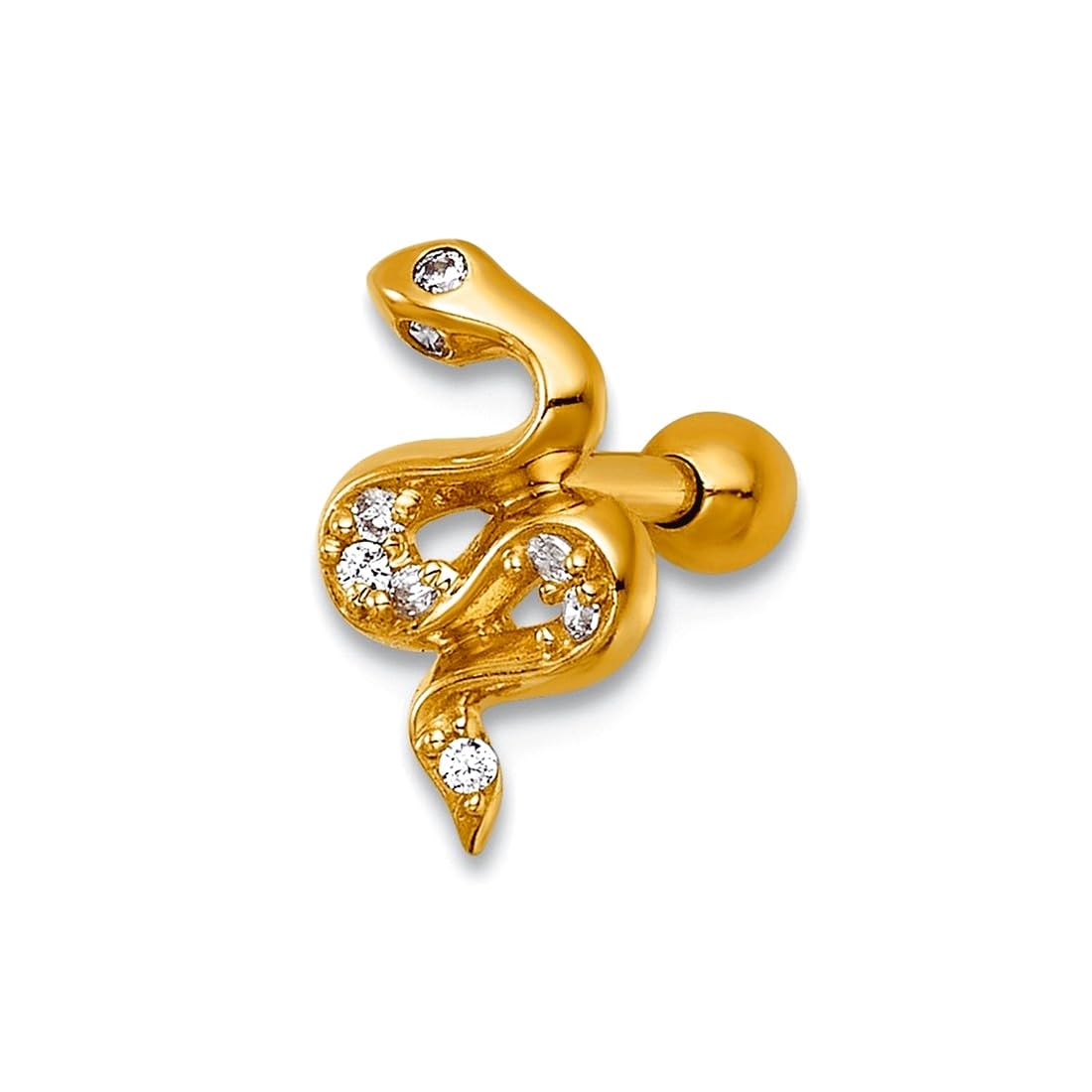 Labret-Ohrstecker mit 14 Karat und 16 Gauge, polierter Zirkonia, künstlicher Diamant, Schlangen-Labret-Ohrstecker – Schmuckgeschenk für Mutter, One Size, Zirkonia Edelstein Metall, Zirkonia