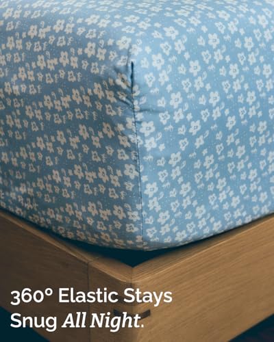 Image of Twin 3 Piece Floral Sheet Set - Soft, Breathable & Cooling - Blue Meadow