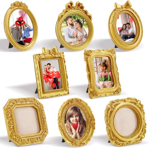Qunclay 8 Pcs Vintage Picture Frames Set Gold Tiny Picture