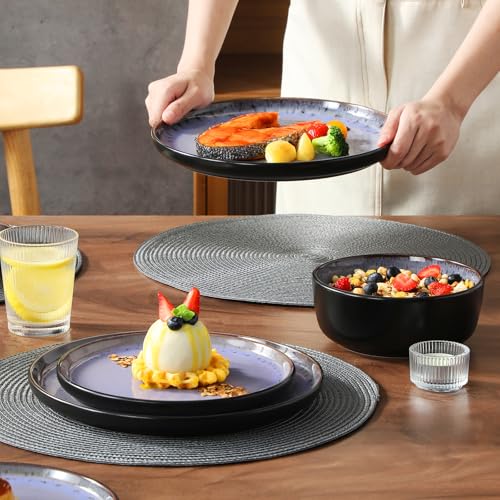 Image of vancasso Plates and Bowls Sets, 24 Pieces Stoneware Dinnerware Sets for 8, Kitchen Dish Set Mircowave and Dishwasher Safe Ceramic Dishware, Purple, Series AMBER