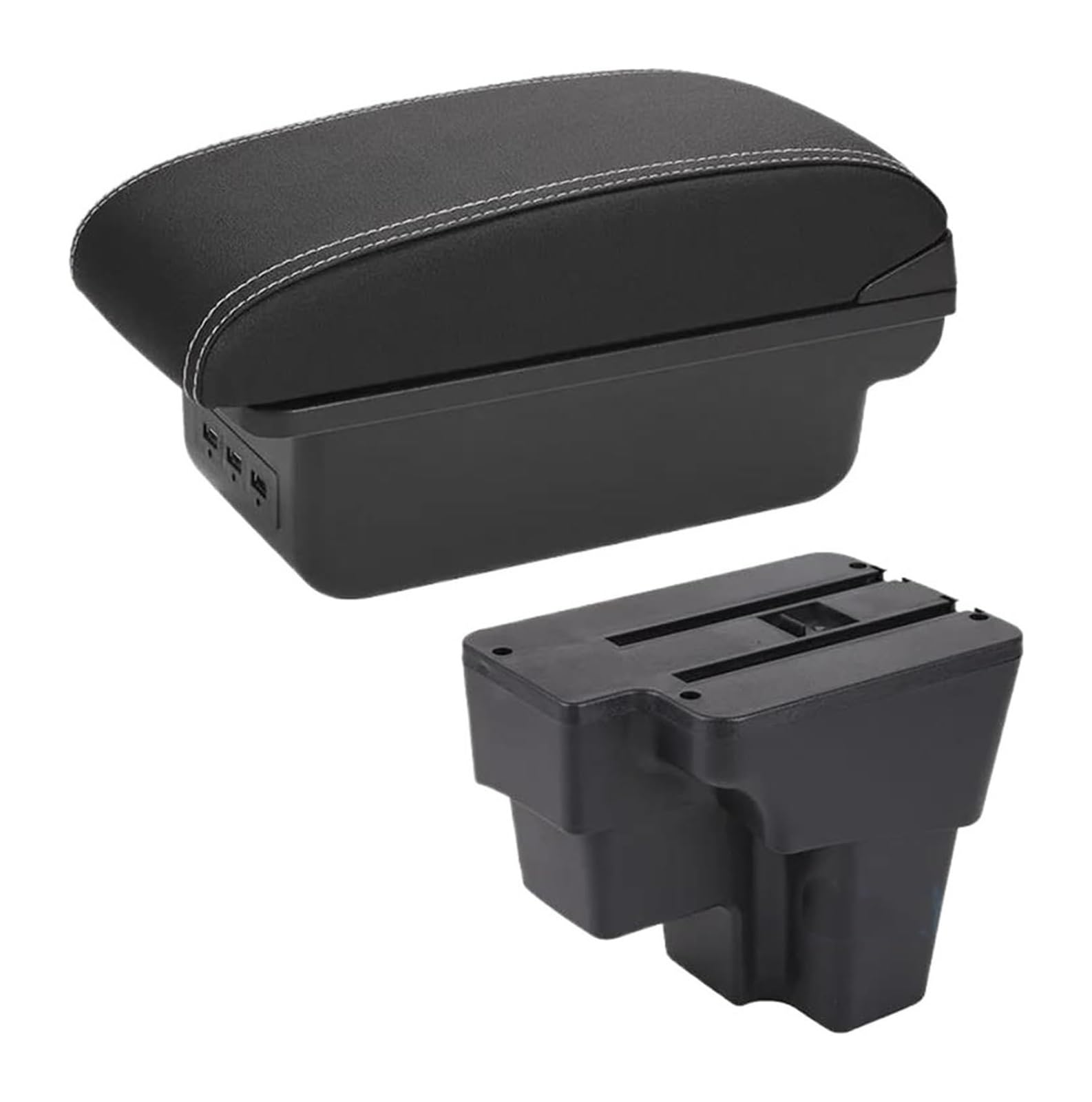 HCKCLMBMZW For KIA For Rio For STONIC Lx For Cerato Car Armrest Retrofit Part Storage Box Accessorie Car Armrest Center Console(B3 Black White 3usb)