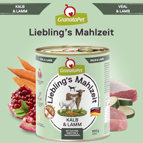 GranataPet Liebling's Mahlzeit Multipack 2, Nassfutter für Hunde im Probierpaket, Alleinfuttermittel ohne Getreide, Hundefutter mit hohem Fleischanteil & hochwertigen Ölen, 6 x 800 g