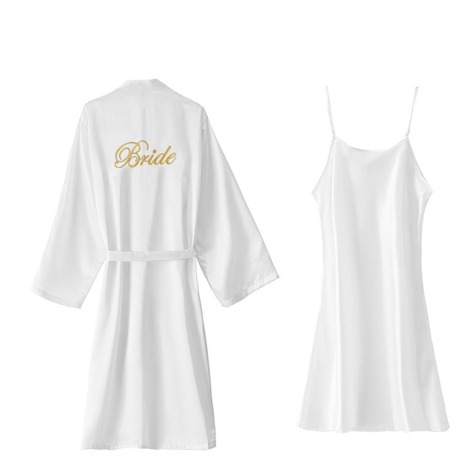 Brautmorgenmäntel Langer Frühling Und Sommer Simuliertes Seide Bestickter Dressing, Brautbrautjungfern Hochzeit Nachthemd-langarmes Schwarz Ohne Worte - Mit Nachthemd-XL