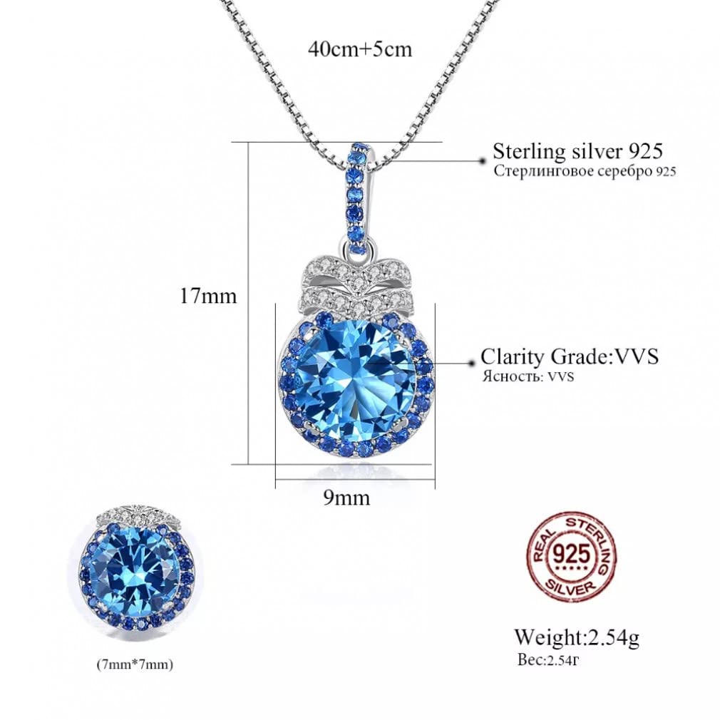 7 mm Blauer Topas Anhänger Halskette für Frauen Kette Edelstein Halskette Femme Hochzeit 925 Silber Schmuck Geschenke