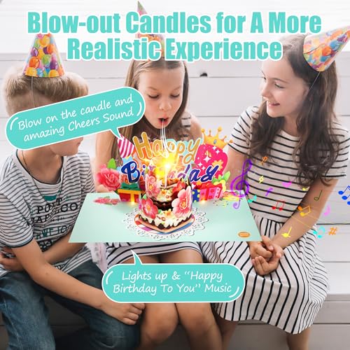 Airpark 3D Pop Up Birthday Cards, Musical & LED Lights Birthday Cards with Blowable Birthday Cake, Greeting Cards, Birthday Gifts Decorations for Women, Men, Mom, Dad, Wife, Husband, Girl, Boy, Kids