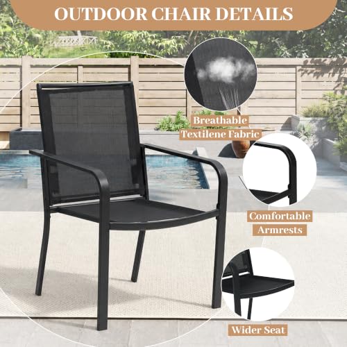 Image of Anmutig 5 Piece Patio Dining Set, 35 inch Square Table & Stackable Chairs Black
