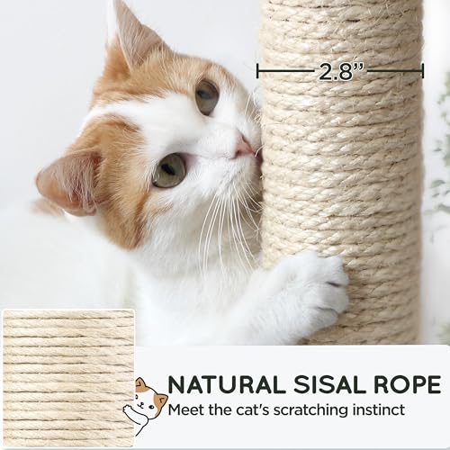 Image of Yaheetech 54in Cat Tree Tower for Large Cats, Multi-Level Condo & Hammock | Sisal scratching posts, roomy condo holds up to 22 lb, a wide 21-inch top perch fit large cats, beige