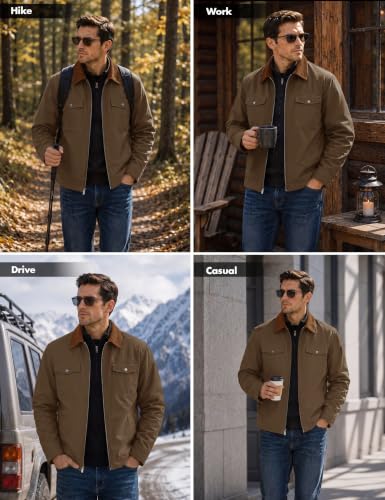 Image of Cotrasen Men's Washed Cotton Work Jacket Quilted Lined Workwear Jackets