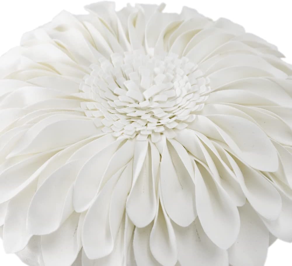 JWH 3D Flower Throw Pillow Covers Decorative Aesthetic Sunflower Accent Pillow Cases Handmade Pillowcase Round Cushion for Car Bedroom Bed Couch Chair with Insert 12 Inch White