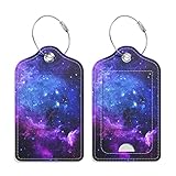 GDJEGE Luggage Tags for Suitcase, 2 Pack PU Leather Travel Cruise Luggage Tag with Privacy Flap, Name ID Label and Metal Loop for Women Men Suitcase Baggage Bag Backpack Instrument, Mysterious Galaxy