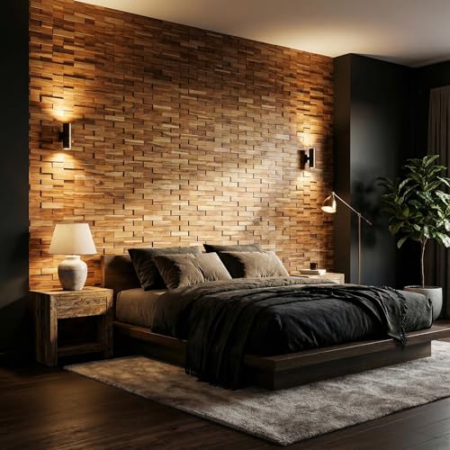 Bare Decor EZ-Wall Brick 3D Pattern Tile in Solid Teak Wood Natural Finish, Set of 10 by Bare Decor - Used condition - Image 9