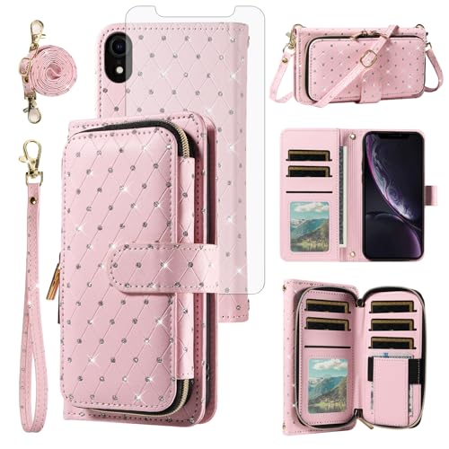 Coque iPhone XR étui portefeuille zippé avec protège-écran