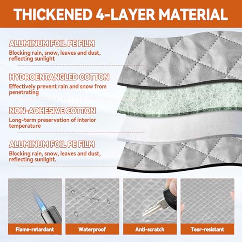 Image of Car Windshield Cover with Side Mirror Covers 4 Layers Heavy Duty Protects Windshield from Rain Sun Frost Extra Large Size Fits SUV Trucks (White-SUVs)