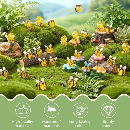 Image of FEXIA 30pcs Mini Resin Bees Tiny Figures Glow in the Dark Tiny Craft Bees for Aquariums Dollhouses Garden Landscape Birthday Party Table Decoration