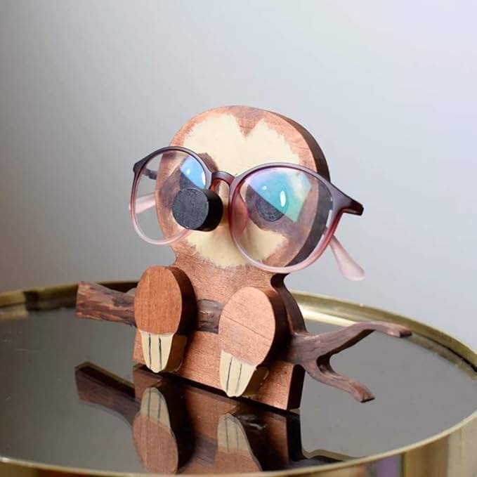 Cute Animal Glasses Holder Stand Handmade Creative Wooden Carving Eyeglass Holder Sunglasses Display Rack for Home Office Desk Decor Accessories (sloth) image 5