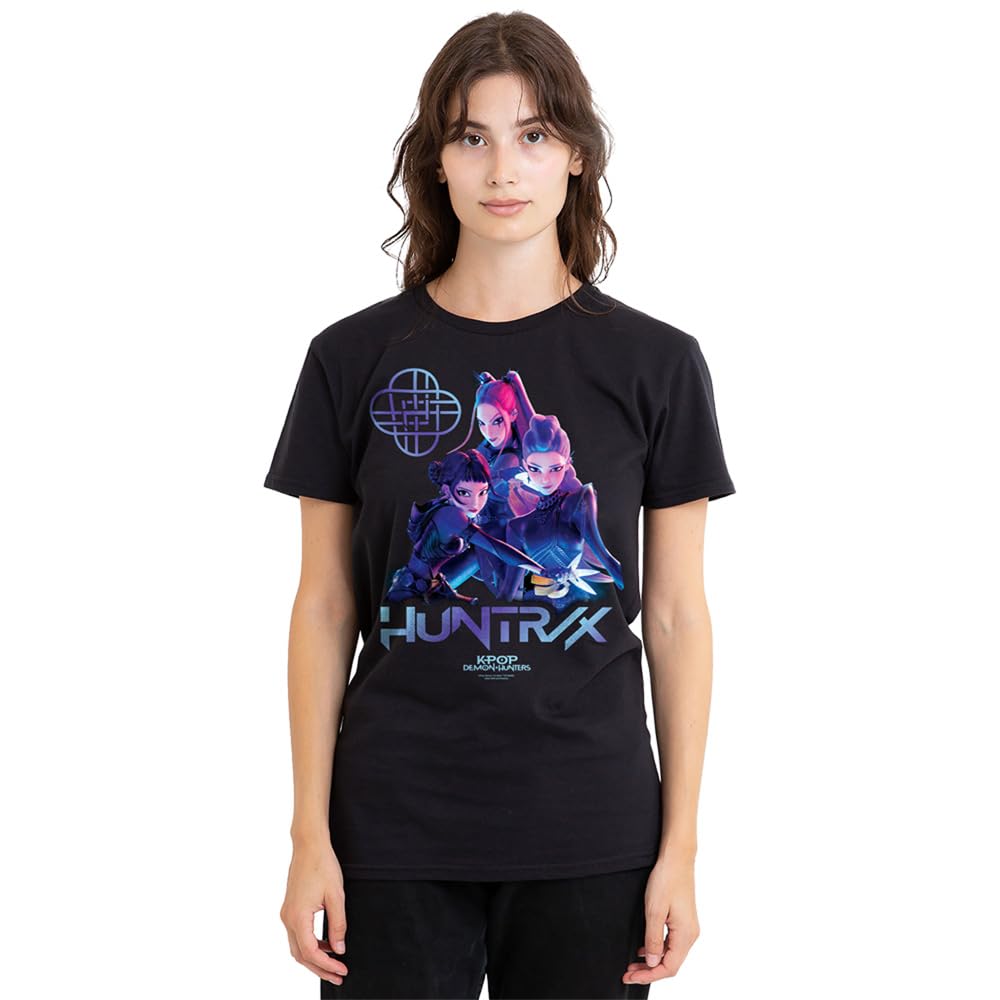 Kpop Demon Hunters Huntrix Demon Hunters Group Ladies T Shirt, Black, Medium