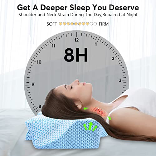 Anvo Cervical Memory Foam Pillows For Neck Pain, Neck Pillows For Pain Relief Sleeping, Contour Orthopedic Pillow For Side Back Stomach Sleeper - Blue, Firm #TOP3
