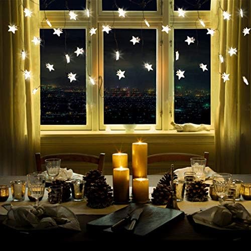 Yinuo Mirror Star Curtain Light, 60 LED Window Curtain Lights Plug in with 12 Strings 8 Flashing Modes,Christmas Decoration Strings Lights for Bedroom Stairs Wedding Party, Warm White