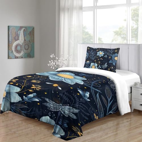 Housse de couette fleurs impression 3D parure de lit simple 135x200cm - 5
