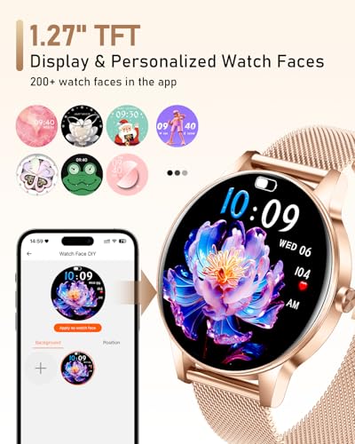 Image of Smart Watch for Women, Answer /Make Call,1.27'' Touchscreen, 120+ Sports Modes Fitness Tracker, 24H Heart Rate /SpO2 /Sleep /Menstrual Cycle /IP68 Fitness Watch for Android iOS, 4 Straps (Rose Gold)