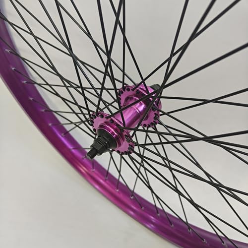 26\" Heavy Duty Bike Front & Rear Rim, 12 Gauge 48 Spokes Wheel, 2.35-3.5\" Tire Double Wall Aluminum Alloy Bicycle Rim Disc Brake Purple (Front Wheel)