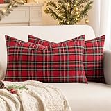 MIULEE Christmas Set of 2 Scottish Tartan Plaid Lumbar Throw Pillow Covers Farmhouse Classic Decorative Outdoor Cushion Cases for Home Decor Sofa Couch 12x20 Inch, Red