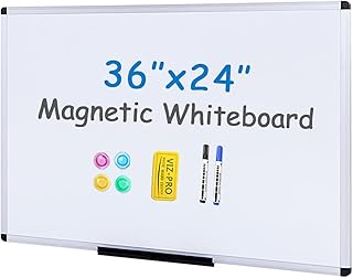 VIZ-PRO Magnetic Whiteboard/Dry Erase Board, 36 X 24 Inches, Includes 1 Eraser & 2 Markers & 4 Magnets