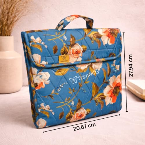 Image of Trendifly Foldable Multipocket Jewellery Organizer Suitcase for Women Embroidery Design Travelling Jewelry Sutcase Bag 5 Transparent Pockets Earrings Necklace Bangles Rings Girls (Flower Blue)
