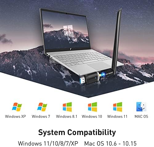 EDUP 1300Mbps USB WiFi Dongle USB 3.0 WiFi Adapter with 5dBi Antenna 802.11ac Dual Band 2.4GHz/5GHz for PC/Desktop/Laptop, Supports Windows 11/10/8.1/8/7/XP/Vista, Mac OS X 10.9-10.15
