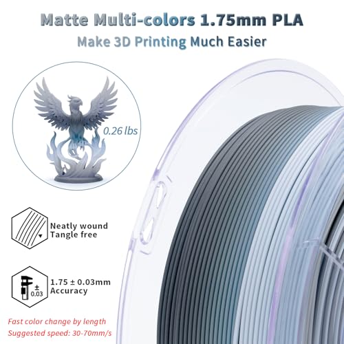 Image of ZIRO Matte Fast Color Change PLA, No-Shine Multi Colors 3D Printer Filament, Rainbow PLA Material, Dimensional Accuracy + /-0.03mm, 2.2 lbs Spool, Fit Most FDM 3D Printer, Gray Layer Rock