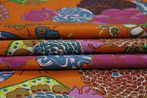 Image of Indian Hand-Block Printed Jaipuri Fruit Print Floral Ethnic Sanganer Kurti Print Cotton Fabric (20 Yards, Orange Fruit)