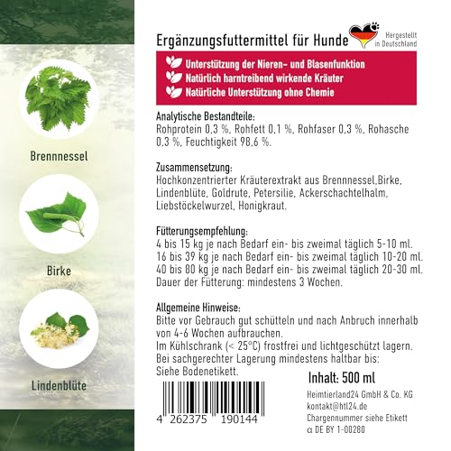 TJURE Nieren & Blase Liquid Hund 500 ml | Ergänzungsfuttermittel mit Kräuterextrakten | Zur Unterstützung der normalen Harnfunktion | Flüssig & leicht dosierbar | Ohne Zusatzstoffe