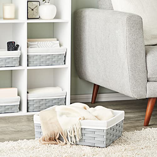 5 Piece Grey Wicker Baskets With Cloth Lining For Storage, Lined Bins For Organizing Closet Shelves (3 Sizes) #TOP2