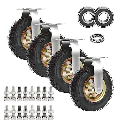 Roulettes pneumatiques robustes lot de 4 roues pivotantes industrielles en caoutchouc
