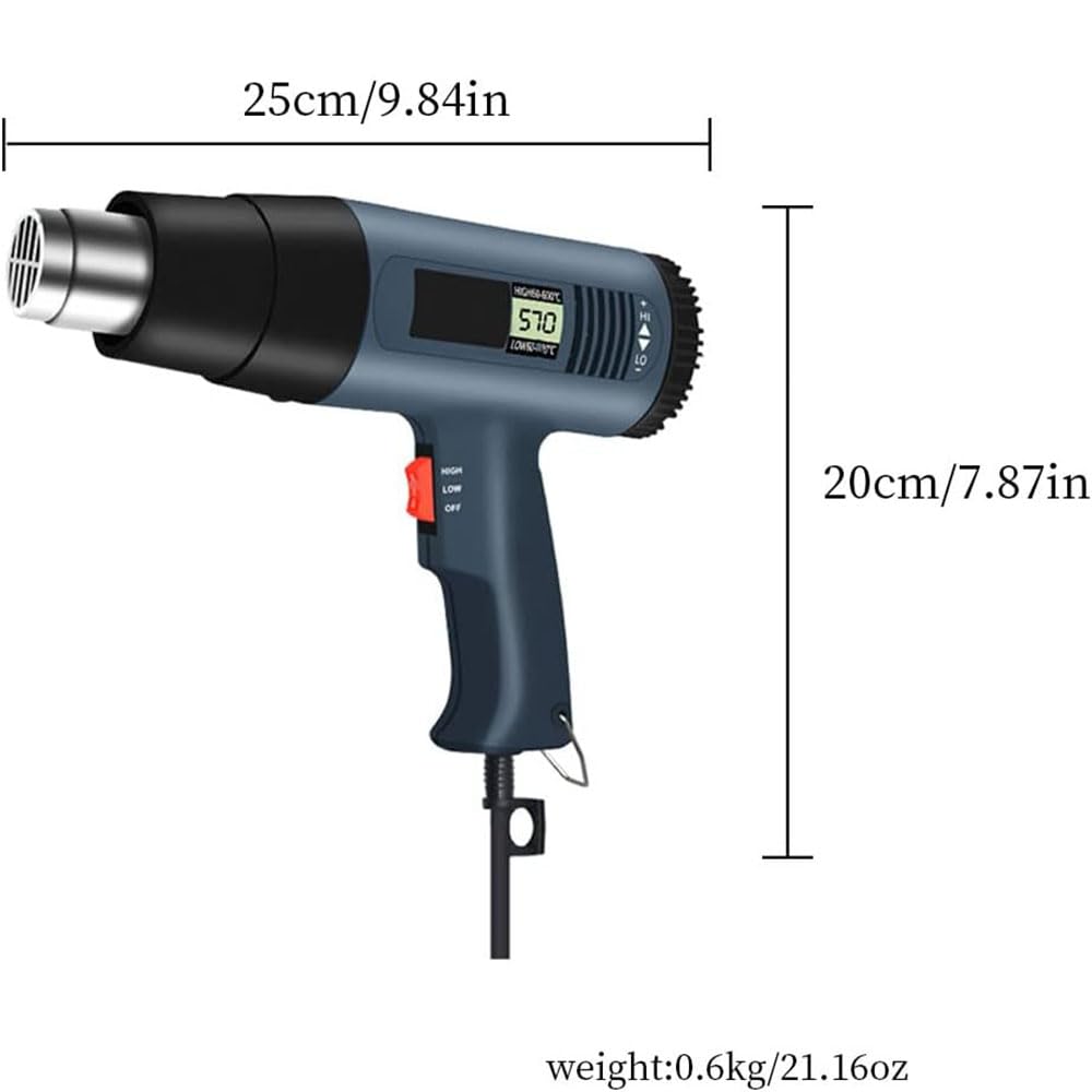 Pistolet à air Chaud à Chauffage Rapide avec écran 2000 W 60 °C à 600 °C Protection Contre Les Surcharges Pistolet Thermique pour Loisirs Créatifs et Rétraction du PVC