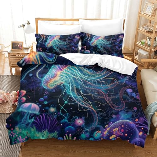 Parure de lit méduse 3D en microfibre respirante de taille super king