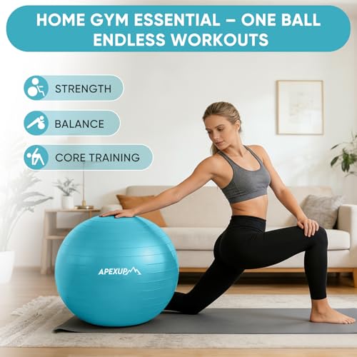 Image of APEXUP Yoga Ball, 660 lbs Anti-Burst Exercise Ball with Pump, 5 Sizes | Anti-Burst, Anti-Slip, SGS Certified, Strengthens Core, Improves Balance & Posture, Boosts Flexibility & Stability