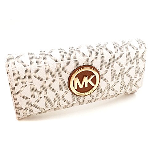 Michael Kors Womens Fulton Signature Long Continental Clutch Wallet Vanilla/Acorn