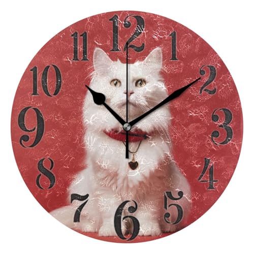 OWFKAY Reloj de pared redondo silencioso sin tictac, decoración del hogar, funciona con pilas, para sala de estar, cocina, dormitorio, color blanco Cat2