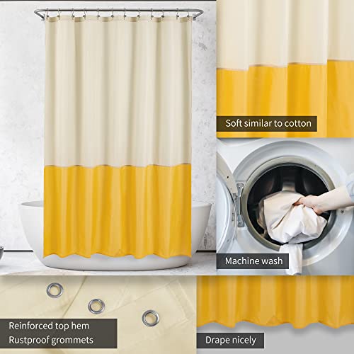 Image of ALYVIA SPRING Waterproof Fabric Shower Curtain or Liner Cream /Yellow, 72x72 | 3 Magnets, Soft Cloth & Hotel Quality, Machine Washable, Light-Weight, Standard Size