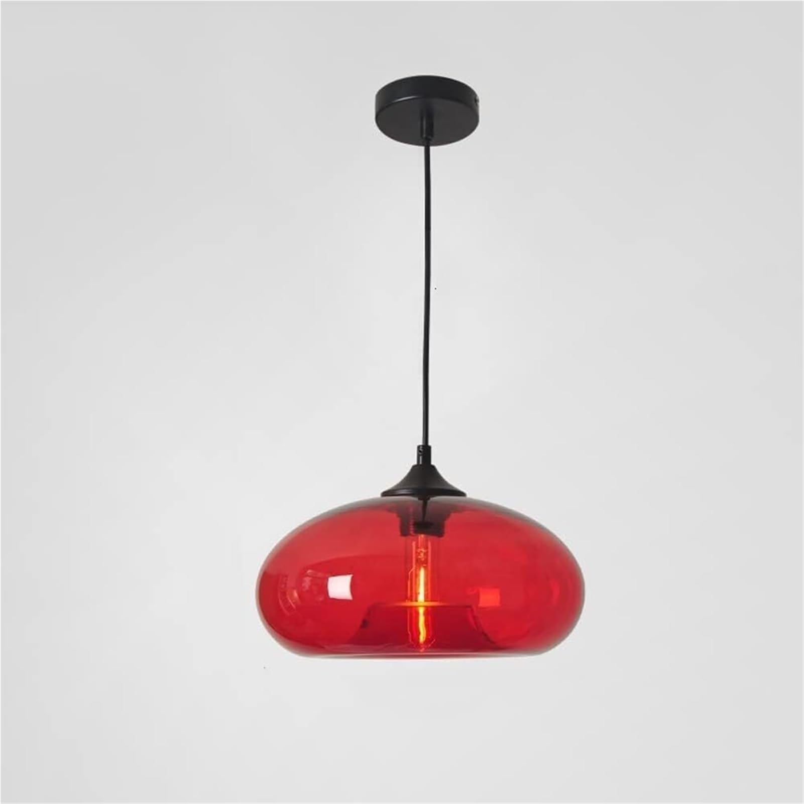 HUAYUSEDF Elliptical Clear Glass Pendant Lamp Chandelier Hanging Lighting Ceiling Fixture for Kitchen Island Sitting Room Study(Red)