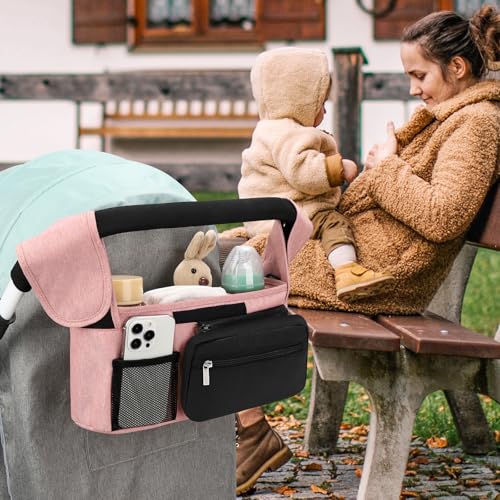 image for Accmor Universal Stroller Organizer with Insulated Cup Holder Detachab