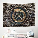 Design: Wikinger Drachen Runen Futhark Tapisserie, mit der neuesten Technologie Digitaldruck, verblassen nicht, gesund und umweltfreundlich. Lebhafte Farben, klare Linien und klares Bild. Genieße eine gute Atmosphäre.
