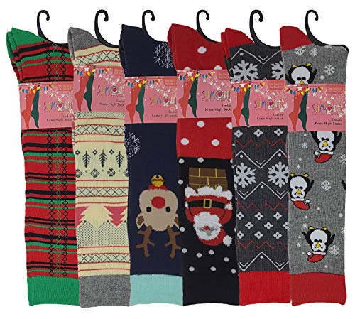 Sumona 6 Pairs Women's Fancy Design Multi Colorful Patterned Knee High Socks (Christmas 2019) #TOP1