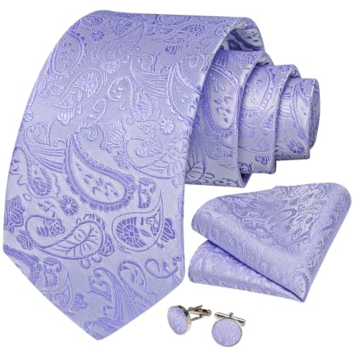 Image of DiBanGu Mens Paisley Tie Set Silk Woven Jacquard Necktie and Pocket Square Cufflinks Gift Set for Wedding Bussiness